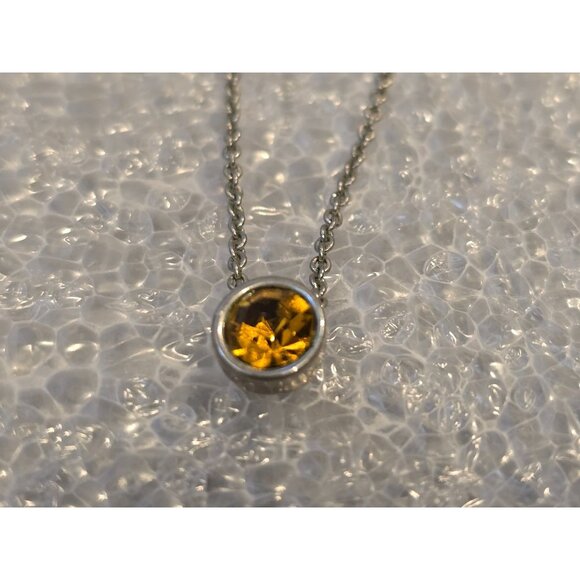 Lia Sophia Silver-Tone Necklace With Yellow Gemstone Pendant - Picture 1 of 2